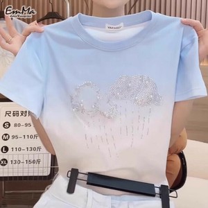グラデーションTシャツ パールラインストーン エレガント カジュアル 夏     【2025SS】 ONA2087