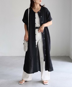 ボイルピンタック×レースフレンチスリーブワンピ　ワンピース　インド綿　レース