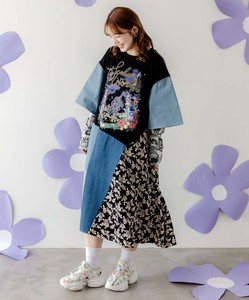 リメイク風デニム切替 花柄ワンピース