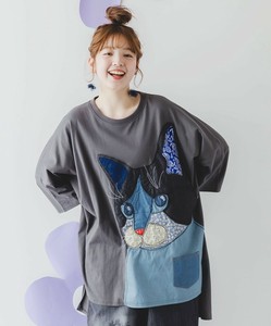 ネコ柄デニムアップリケチュニック