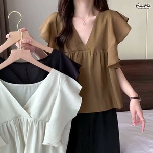 袖フリルシャツ Vネック 胸元切り替え カシュクール風 夏 【2025SS】 ONA1071