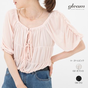 T-shirt Off-The-Shoulder Shirring Sheer [S/S NEW]