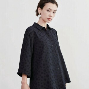 Button Shirt/Blouse Double Gauze Cotton Polka Dot 7/10 length