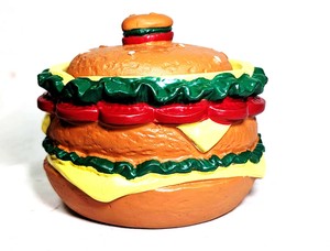 陶器製の蓋付きハンバーガー【ハンバーガー灰皿蓋取手付き】12cm