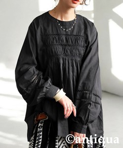 [antiqua] Button Shirt/Blouse Indian Cotton Ladies fashion Round Neck