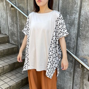 即納【2025新作】サイド柄切替プルオーバー　夏服　ゆったり　大きめ　半袖　柄Tシャツ ワイド