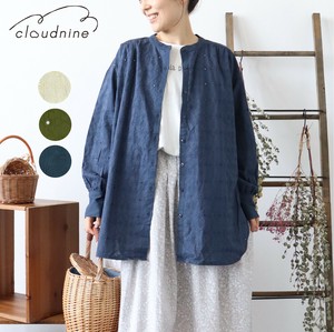【2025 新作】刺繍チュニックシャツ 綿100％ 長袖 ナチュラル前開き スタンドカラー 羽織り 日よけ対策