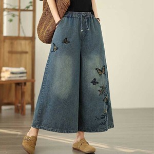 バタフライ刺繡デニムロングキュロット【新作】