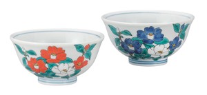 九谷烧 饭碗 山茶花