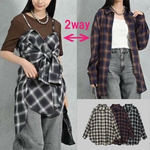 Button Shirt/Blouse Check Sheer 2-way