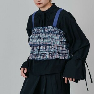 Button Shirt/Blouse Frilled Tiered Check Printed Bustier