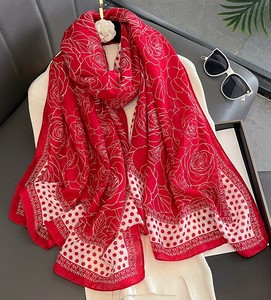 【セール】男女兼用  大判薄型 ドット フラワー柄  ストール スカーフ 　全2色　90944