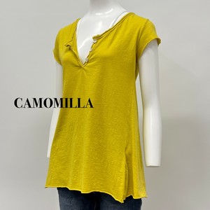 【イタリア製】CAMOMILLA 切替えデザイン ヘンリーネック コットンカットソー