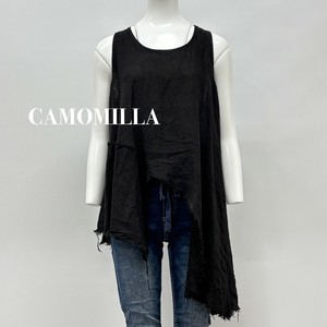 【イタリア製】CAMOMILLA フリンジデザイン 変形裾 リネンノースリーブトップス