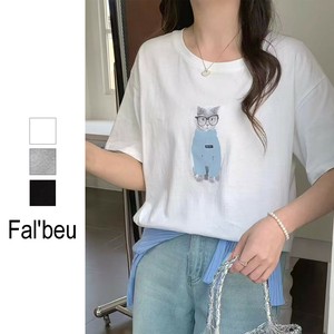 【新作】メガネ猫プリントTシャツ　カットソー　コットン Tシャツ　3色展開