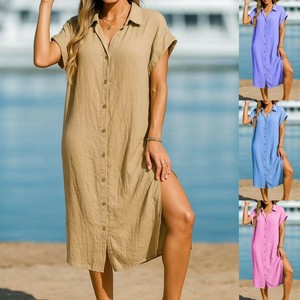 ロングシャツ 半袖  レジャー 無地 快適 レディース ファッション MBQ1923