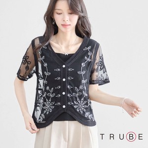 【2025新作】【M〜L】フラワービジュー刺繍メッシュブラウス(N32-072) (5号店) FM5