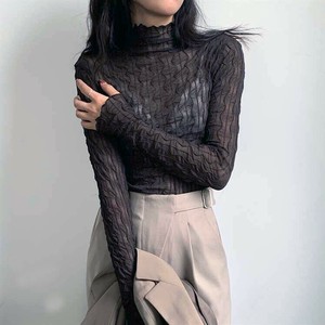 ※袖丈左右差あり【OUTLET80%OFF】EH1618o-S 長袖シアーTシャツ ハイネック ブラック インナー 春 秋