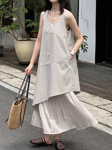 ワンピース Uネック   ノースリーブ 無地  ゆったり  快適 レディース ファッション   MBQ1932