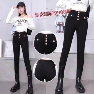 ハイウエスト金ボタンストレッチパンツ