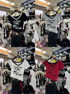 アシンメトリー配色フロントプリントTシャツ