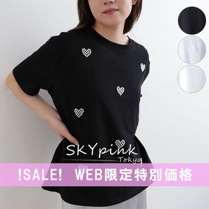 【WEB限定特別価格】パールハート刺繍Tシャツ　カットソー　SKYpink東京