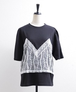【2025SS新作入荷】レースボスチェデザインTシャツ　カットソー　SKYpink東京