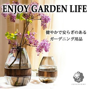 ティアドロップガラス花瓶 フラワーベース アクアリウム ガラス 木製リング 素材違い リング
