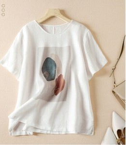 Tシャツ  半袖  綿麻 ラウンドネック   花柄   ゆったり 快適 レディース ファッション   B118#921#  XB113