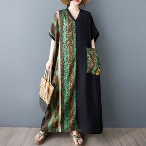 Casual Dress Stripe Long Dress V-Neck