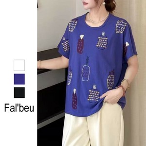 【新作】カラフルパイナップル刺繍カットソー　コットン100　　3色展開