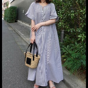 Casual Dress Stripe Summer Spring Keyhole Neck