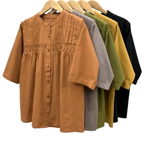 衬衫 新商品 立领 棉 衬衫 细褶
