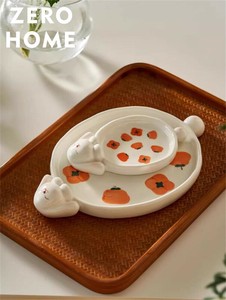 かわいい うさぎ 平皿 家庭用 陶磁器食器 おやつ皿 円盤 料理皿 軽食皿 2点セット 果物皿