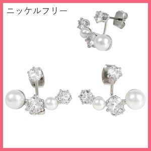 ★【ニッケルフリー】4連 パール ＆ キュービック バックキャッチ ピアス
