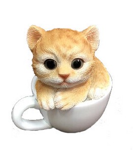 カップキャット（茶）13661【猫】オブジェ ガーデニング 置物 ネコ