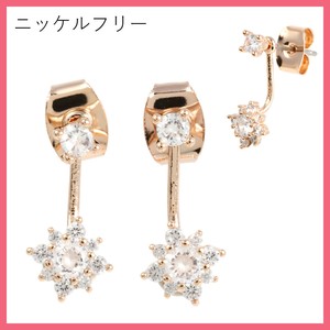 ★【ニッケルフリー】キュービック スクエアフラワー バックキャッチ ピアス