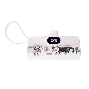 クスグル コンパクトモバイルバッテリー 5000mAh B型ネコまるけ柄 ホワイト 25-8099
