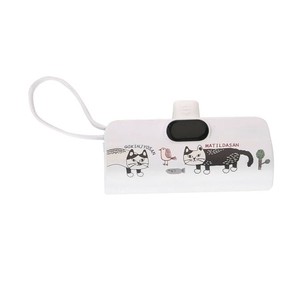 クスグルジャパン モバイルバッテリー 5000mAh A型ネコまるけ柄 ホワイト 25-8096