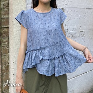 Button Shirt/Blouse Asymmetrical Ruffle Hem