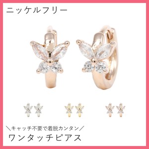 ★【ニッケルフリー】キュービック  蝶 ワンタッチ フープピアス
