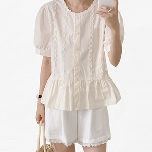 Button Shirt/Blouse Pintucked Blouse Cotton