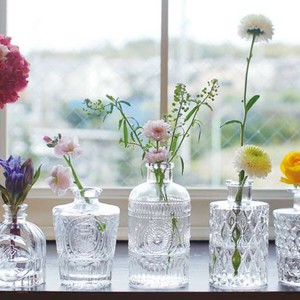 【SOW】プチフラワーベース クリア&グリーン&アンバー 花瓶 ガラスベース 一輪挿し