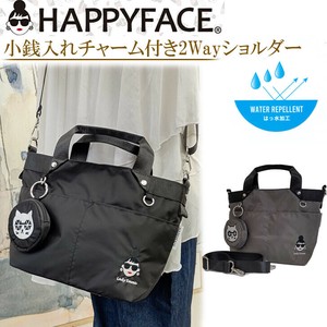ハッピーフェイス　レディエマ刺繍　ネコ小銭入れチャーム付き2Wayショルダーバッグ レディース バック