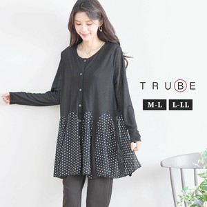 【2025新作】【M〜L】【L〜LL】フェミニンドット切替フレアロングカーデ(N23-075,N23-076) FM1,FM7