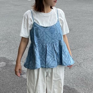 即納【2025新作】デニムペイズリーキャミTシャツセット　アンサンブル　柄　春　夏　秋　半袖