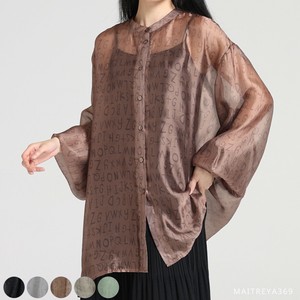 Button Shirt/Blouse Alphabet Sheer Shirt Blouse