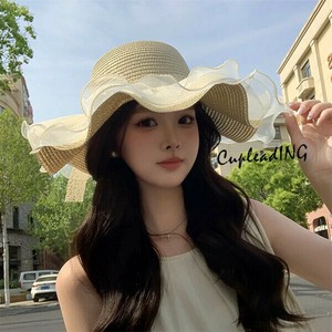 【定番商品】激安セール 透け感メッシュ×立体リボン 超広いつば日焼け防止帽子 麦わらサンハット