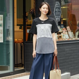【夏物値下げ】異素材ミックス　レース切り替えチュニック