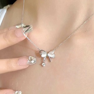 韓国 リボン　ネックレス ネックレス レディース　ネックレス シルバー925　メッキ ネックレス シルバー